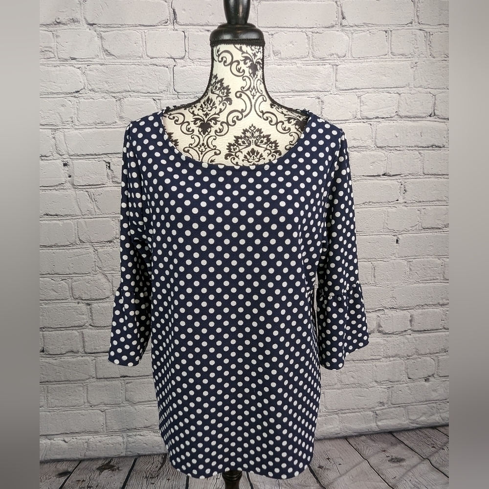 Green Envelope women's long flared sleeve polka dot print size 1x stretch b20a